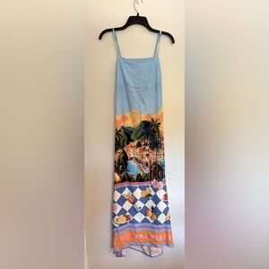 NWT Paper Heart Italian Coast Landscape & Food Maxi Dress XS